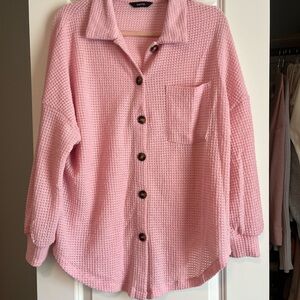 Pink Button-Up Waffle Knit Shirt